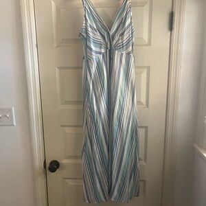 Blue striped button up sundress